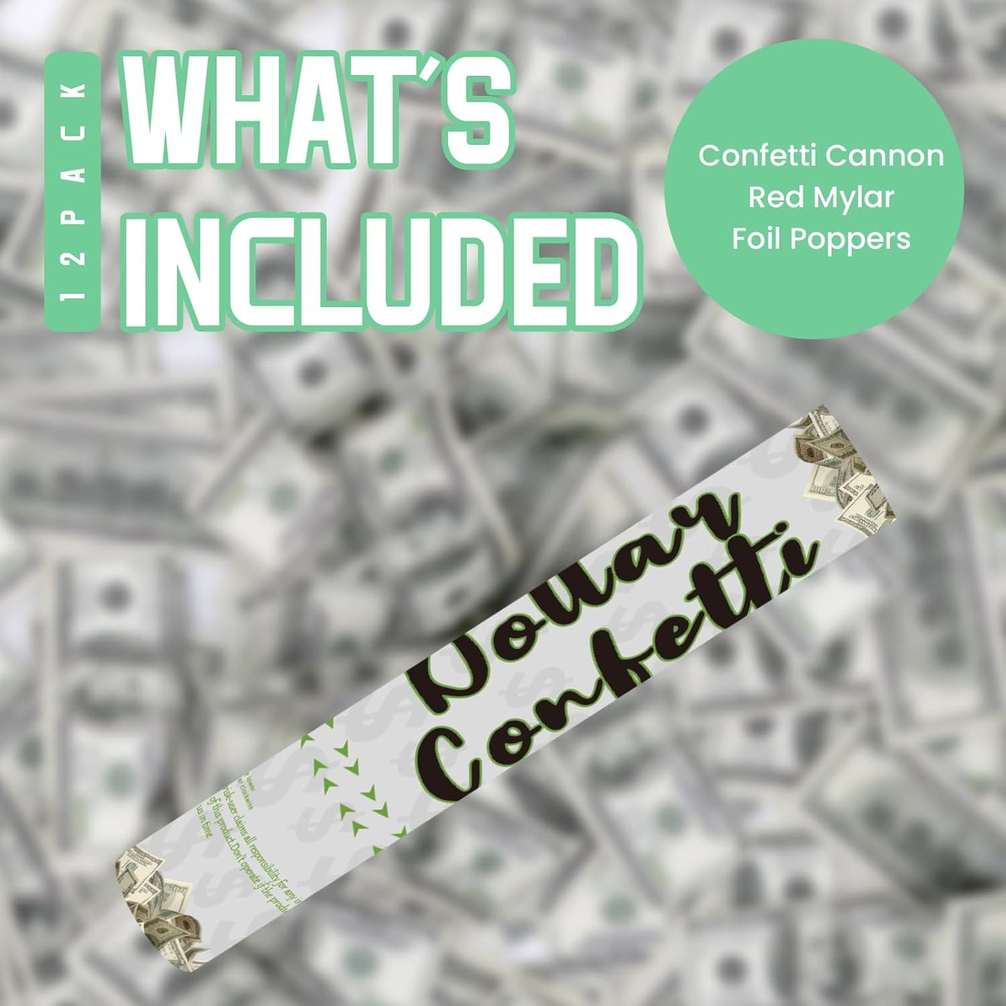 Confetti Poppers Prop Money Confetti Cannon 12 Pack Money Shooter Cannons with Mini 100 Dollar Bill 12 Inch Party Poppers Cash Cannon Bulk for Wedding Birthday Graduation Baby Gender Reveal Party