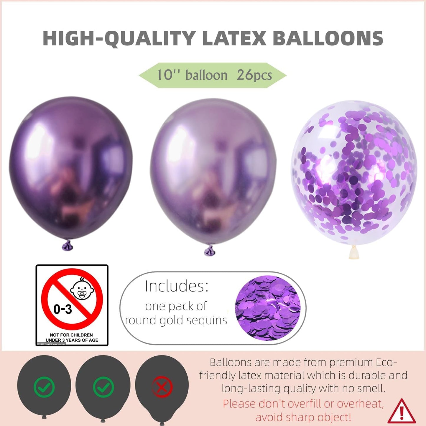 Balloon Column Kit Set of 2 With Confetti Balloons Included - Metallic Purple Balloon Tower with Stand, Base, and Pole,Backdrop Decoration for Wedding, Baby Shower, Birthday Party, Bachelorette Party