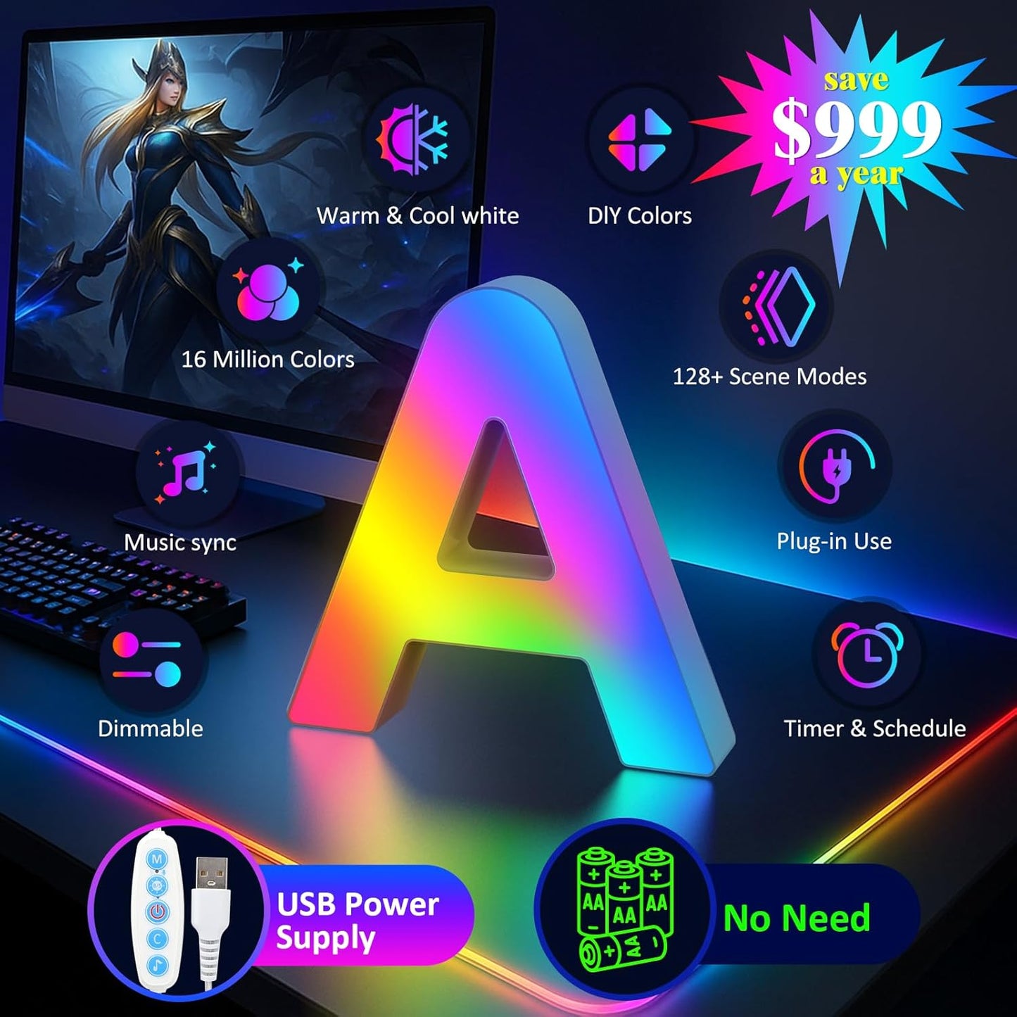 Light Up Letters Led Lights- Marquee Letters for Room Decor Wall Lights - Christmas Decorations Music Sync Color Change Colorful, Christmas Birthday Gifts for Girl, Teen Girls Gifts Home Wall Decor