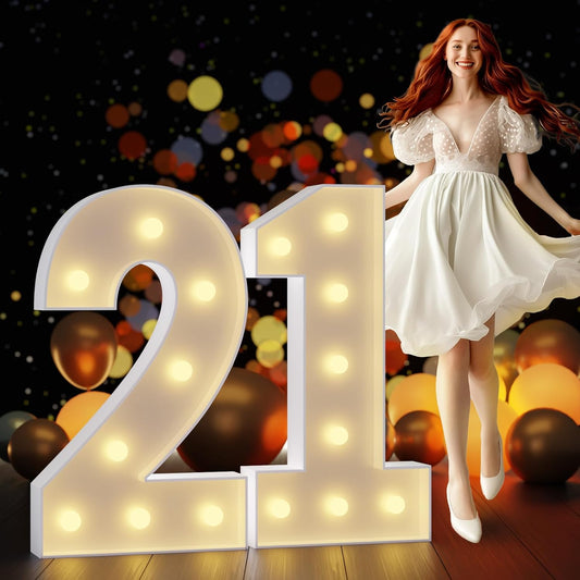 Marquee Numbers 3 Feet Tall Large Light Up Numbers 21st Birthday Decorations Girl Boy Big Yellow Light Outdoor Anniversary Decorations Balloon Arch Kit Party Backdrop 21