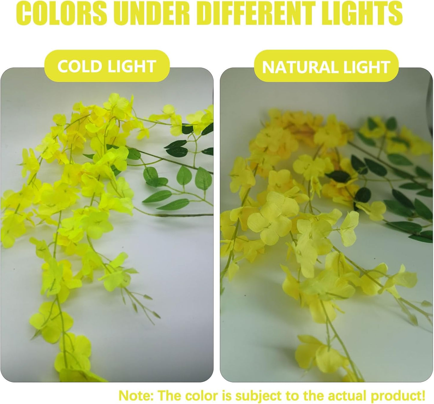 24 Pack Yellow Wisteria Hanging Flowers, 3.4 Ft Fake Hanging Flowers, Artificial Wisteria Garland Vines for Wedding Room Backdrop Outdoor Patio Garden Decoration