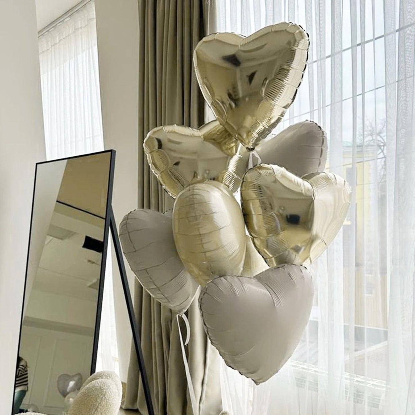 Champagne Gold Heart Balloons,12Pcs 18 Inch Light Gold Foil Love Heart Shaped Balloons for Pastel Yellow Birthday Party Wedding Engagement Anniversary Baby Shower Valentines Day Decorations