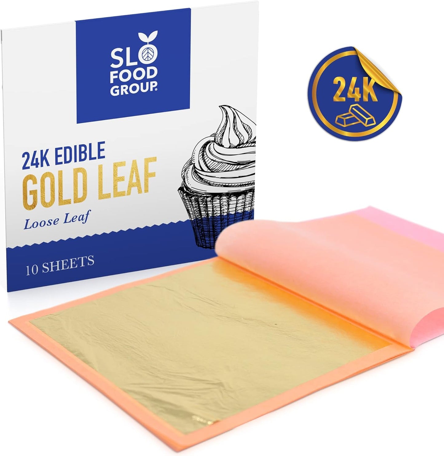 Slofoodgroup - 24 Karat Edible Gold Leaf Loose Sheets - 10 Sheets Gold Leaf Per Book - Gold Leaf Sheet Size 3.15in x 3.15in Loose Leaf Sheets - Edible Decoration, Crafting, Art and More