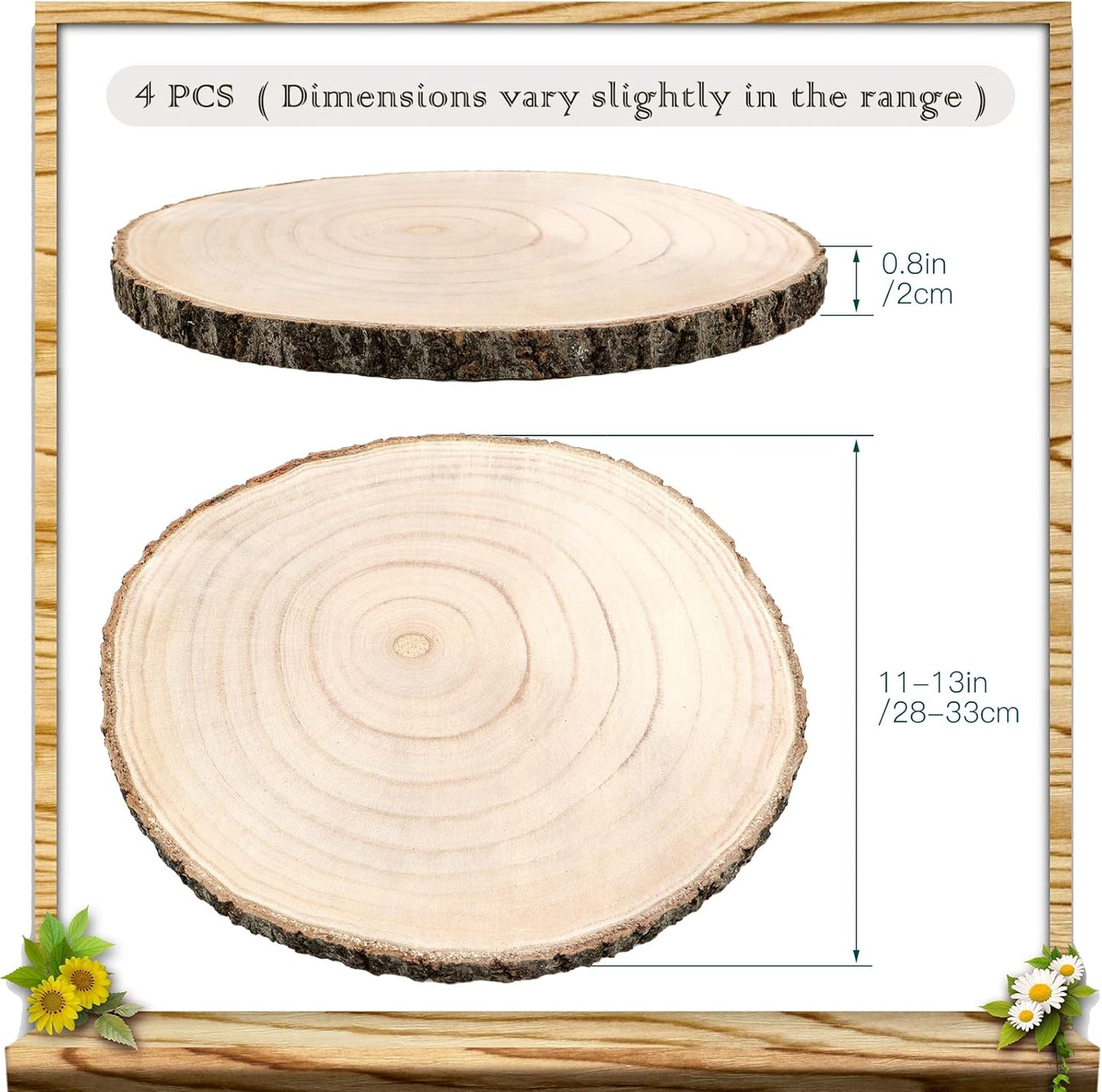 ZOCONE 4 Pcs Large Wood Slices 11-13 Inches Unfinished Rounds, Natural Paulownia Wooden Slices for Centerpieces, Round Wooden Discs Decoration with Bark, Wood Circles for Centerpieces for Painting