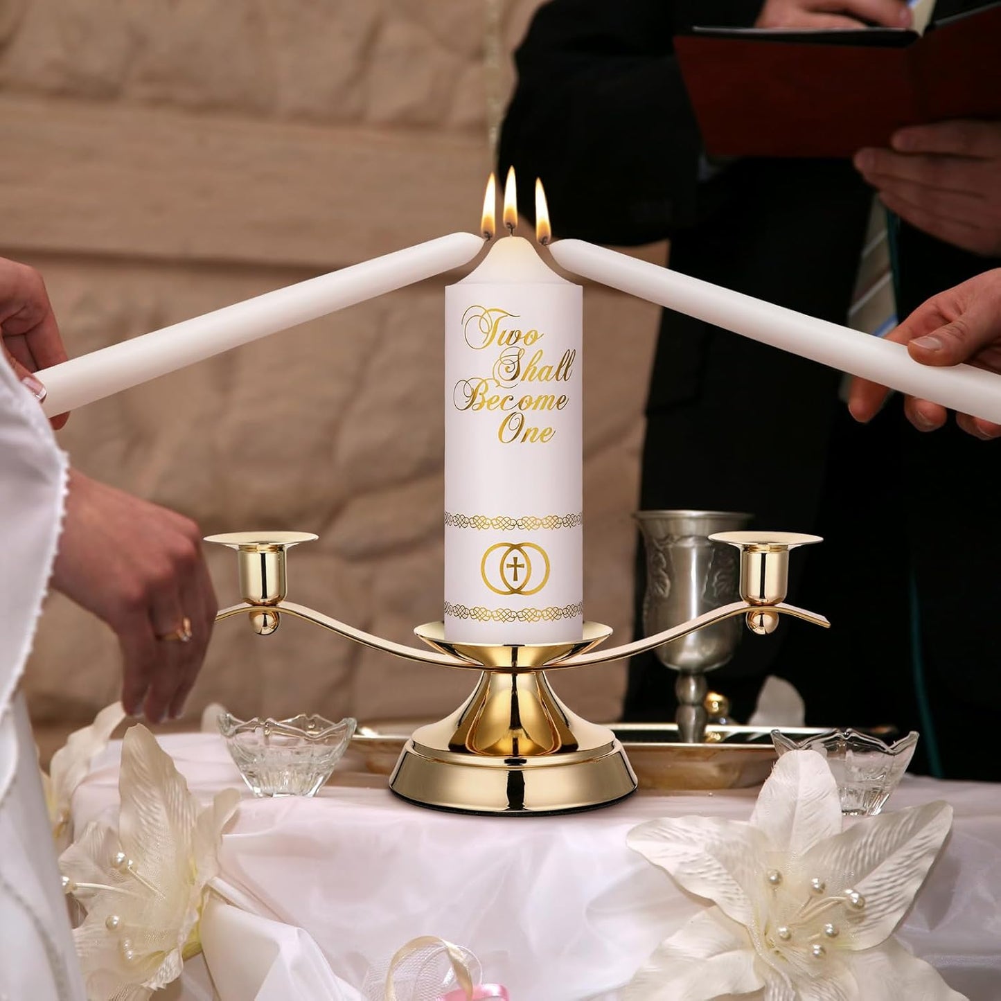 Irenare Unity Candles with Holder for Wedding Ceremony Wedding Decortions Accessories Glass Candle Holder Pillar Candle for Formal Events Church(Elegant)