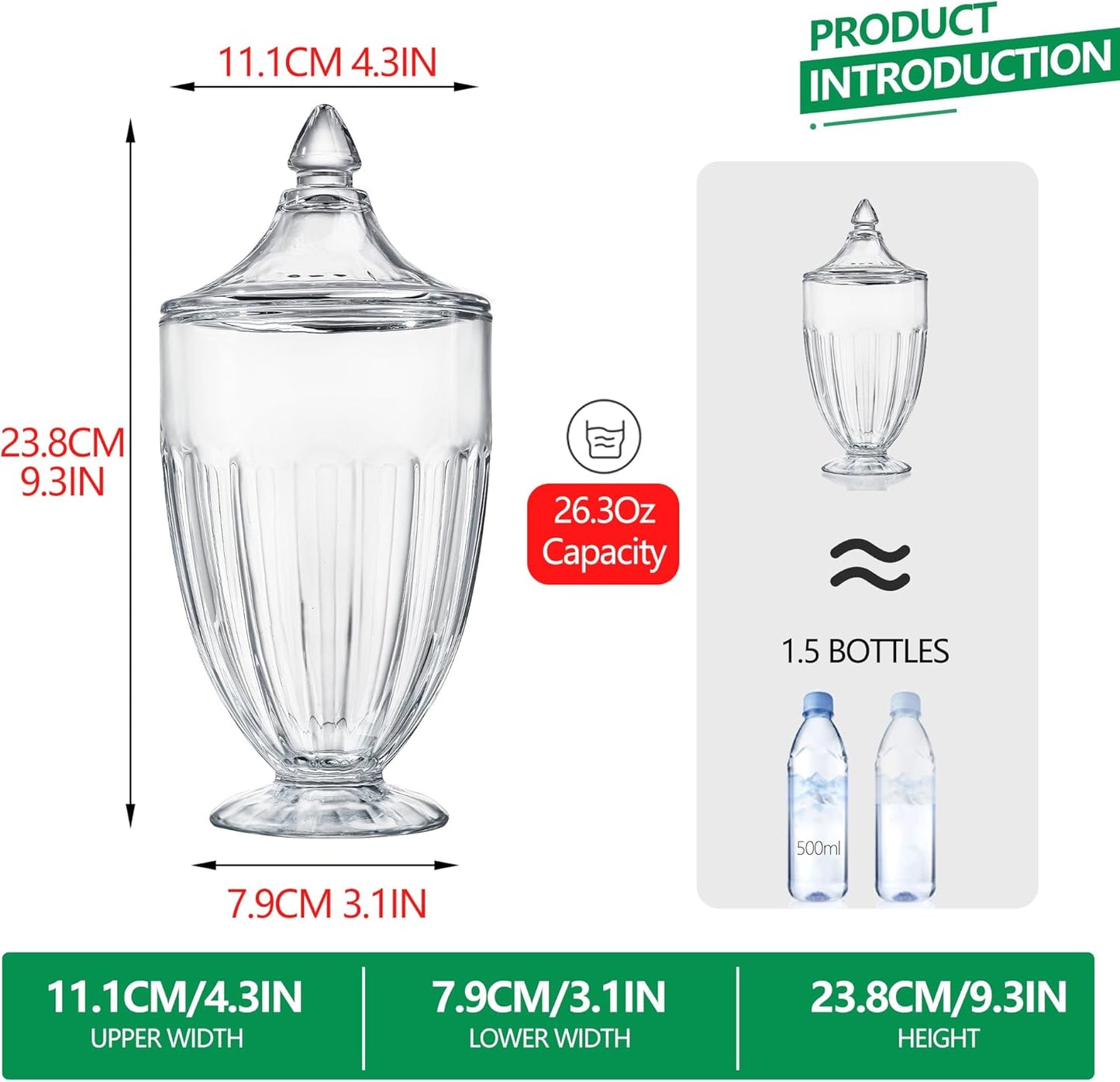 ZEERSHEE 2 Pack 26oz Glass Candy Jars with Lids Clear Decorative Storage Jar for Candy Cookies Wedding Party Favors