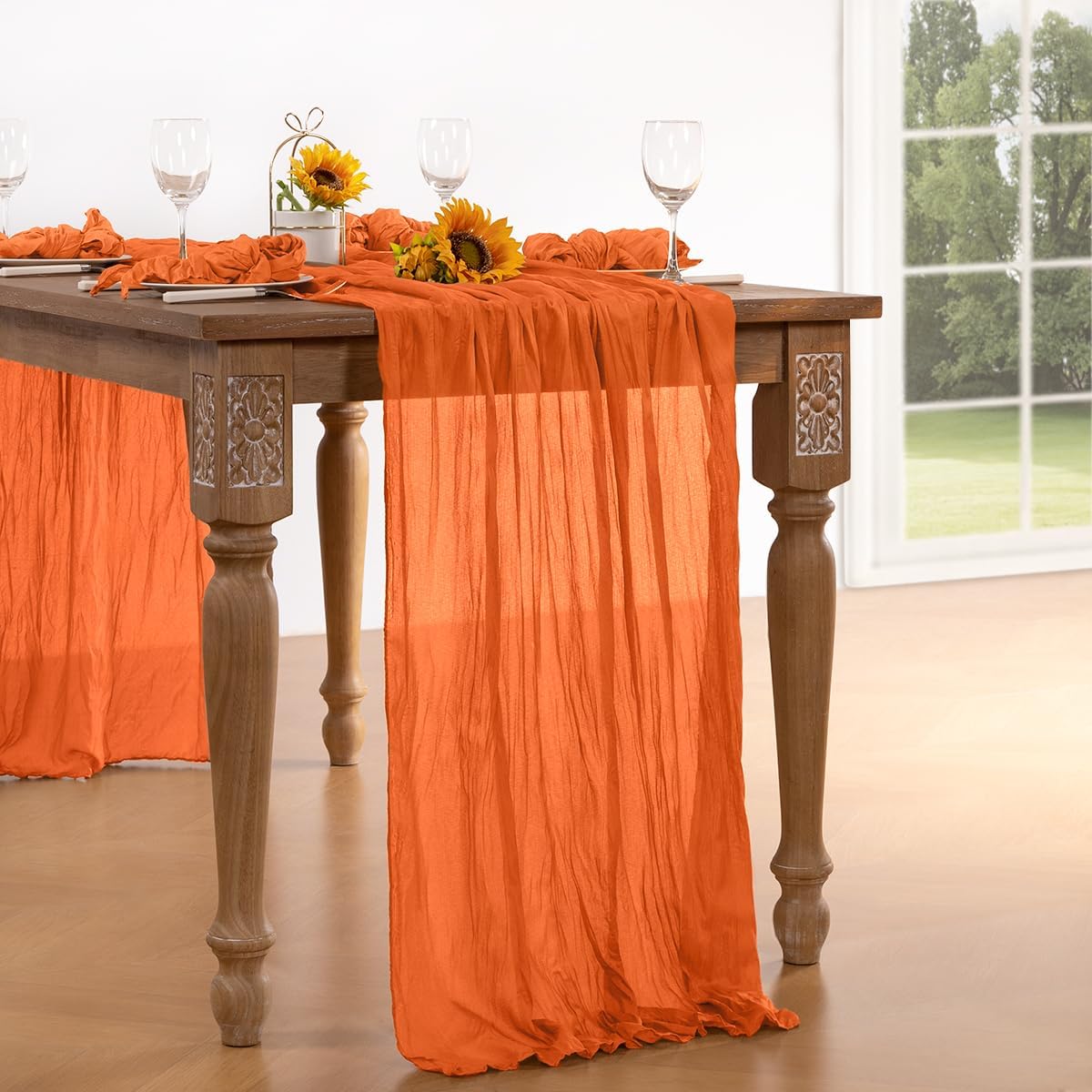 Orange Cheesecloth Table Runner 6 Pack Halloween Orange Table Runners Boho Gauze 120 Inches Cheese Cloth Fall Table Decorations for Thanksgiving Weddings Bridal Baby Shower Party Decor