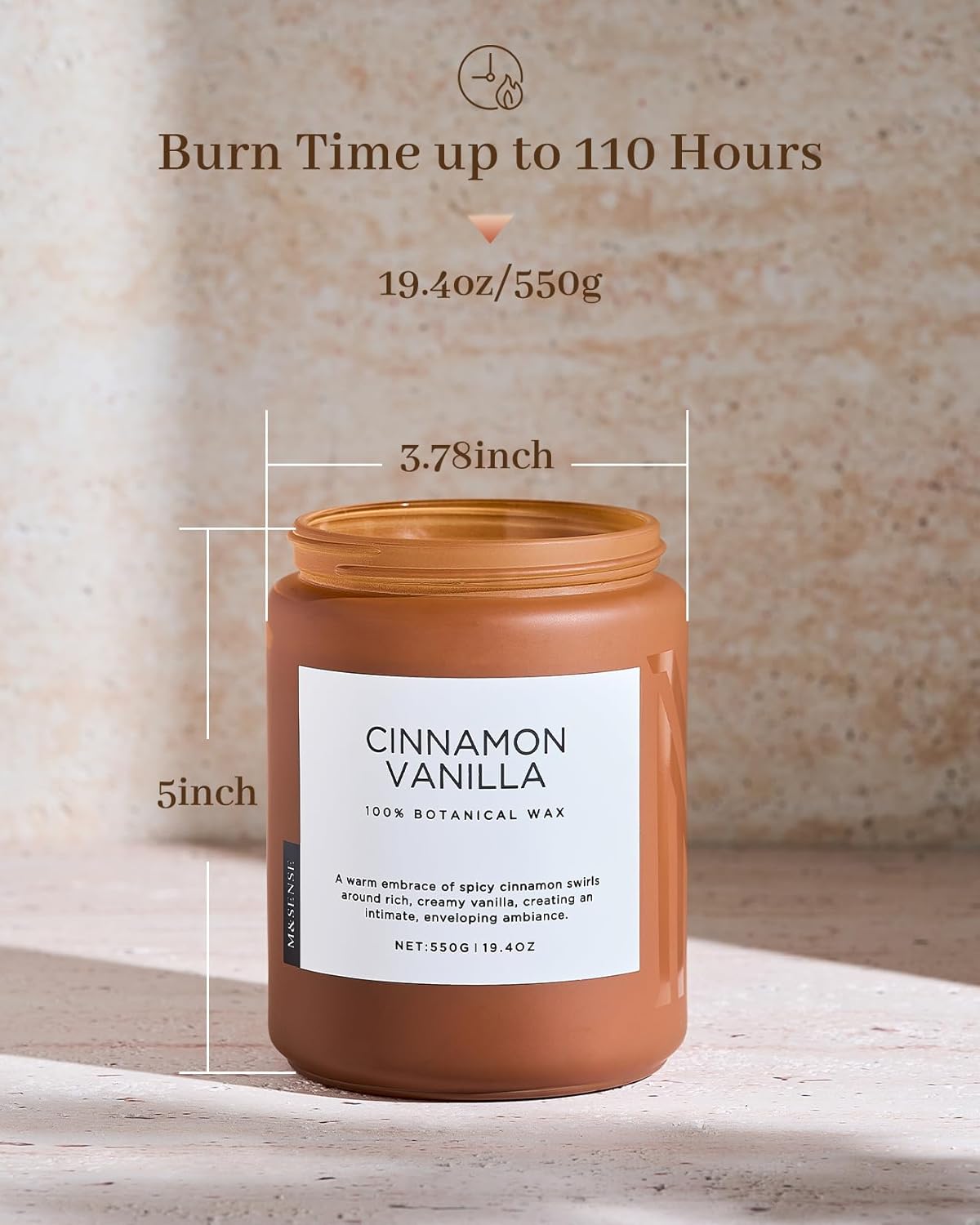 M&SENSE Cinnamon Vanilla Fall Scented Candles for Home, Natural Soy Wax 19.4oz 110 Hours Large Long Lasting Strong Scented Classic Christmas Holiday 2 Wicks Candle Gift Home Decor