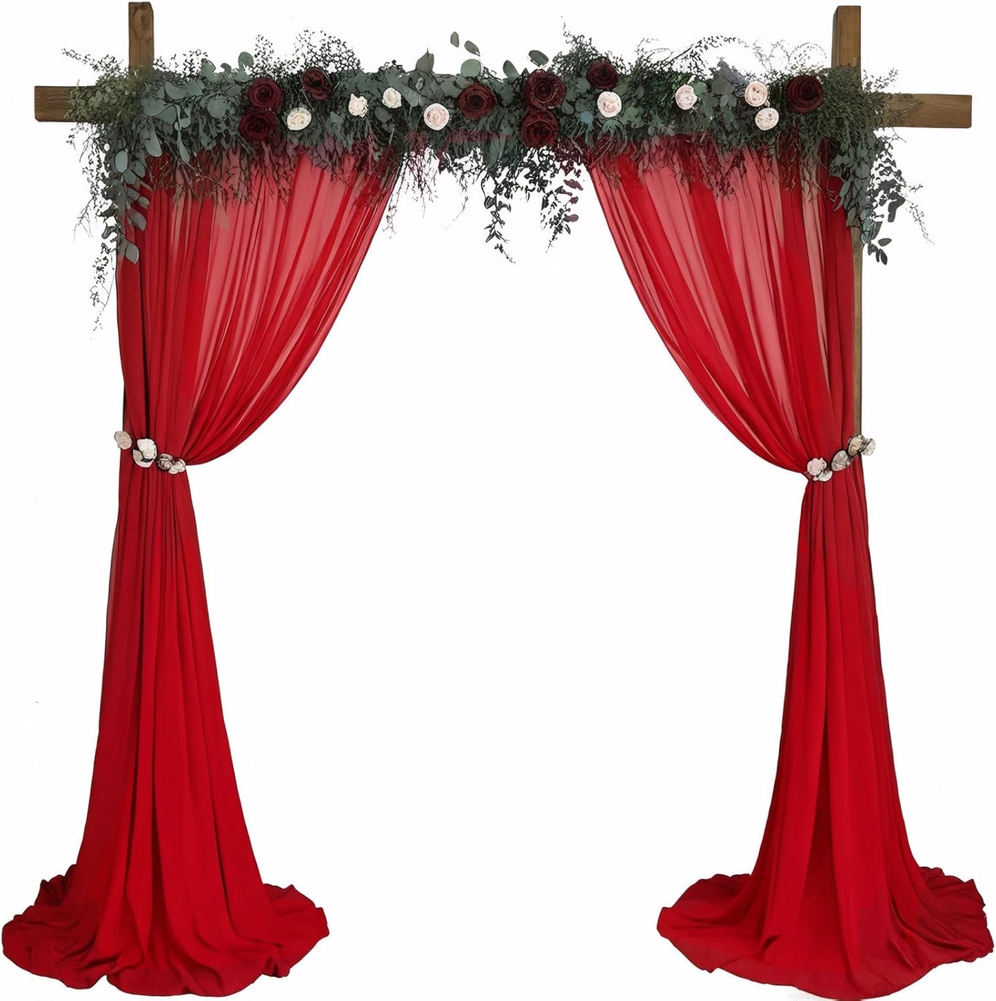 DUOBAO Red Chiffon Backdrop Curtain-2 Panels 29x96-Inch Wedding Backdrops Drapes Beach Curtains for Living Room Voile Window Photography Background for Weddings Ceremony