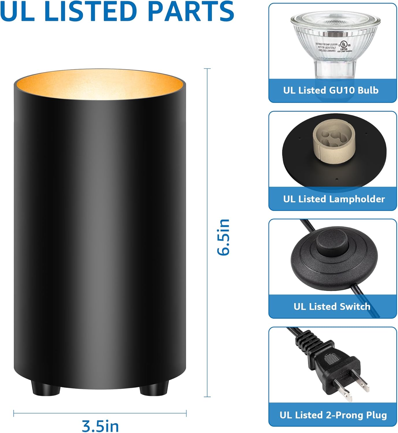 SUNVIE 2 Pack Uplighting Indoor Floor Can Light Spotlight, Up Lights Indoor Floor Spotlight with 2700K GU10 Bulbs, 5W Spot Lights for Plant Picture, 5.9 FT Plug Cord & Foot Switch