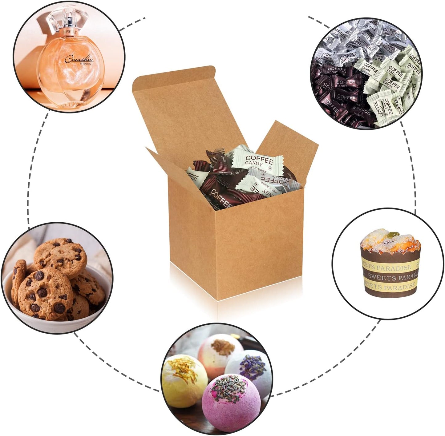 50 Pack Small Gift Boxes, 3x3x3 Favor Boxes Brown Paper Gift Boxes with Lids for Presents, Crafting, Cupcake Boxes, Gifts, Candy Boxes for Wedding Party Bridal Shower Baby Shower Favors