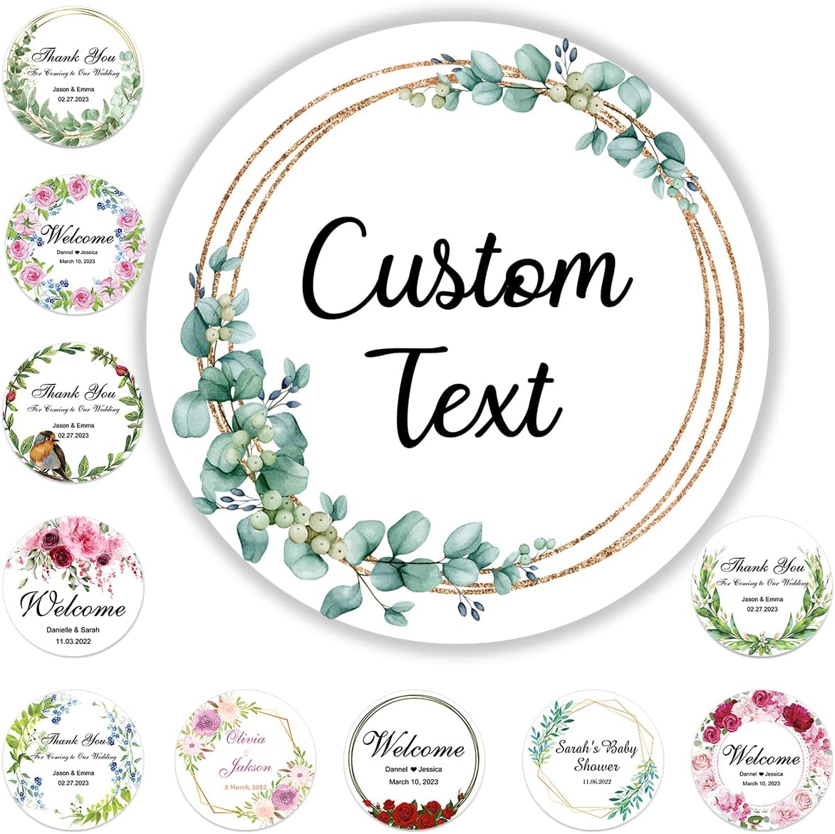300 Pack Custom Stickers Personalized Labels for Business Logo Customized Vinyl Wedding Favors Birthday Baby Bridal Shower Make Your Own 1 Inch-10 Inch,lable-flower300