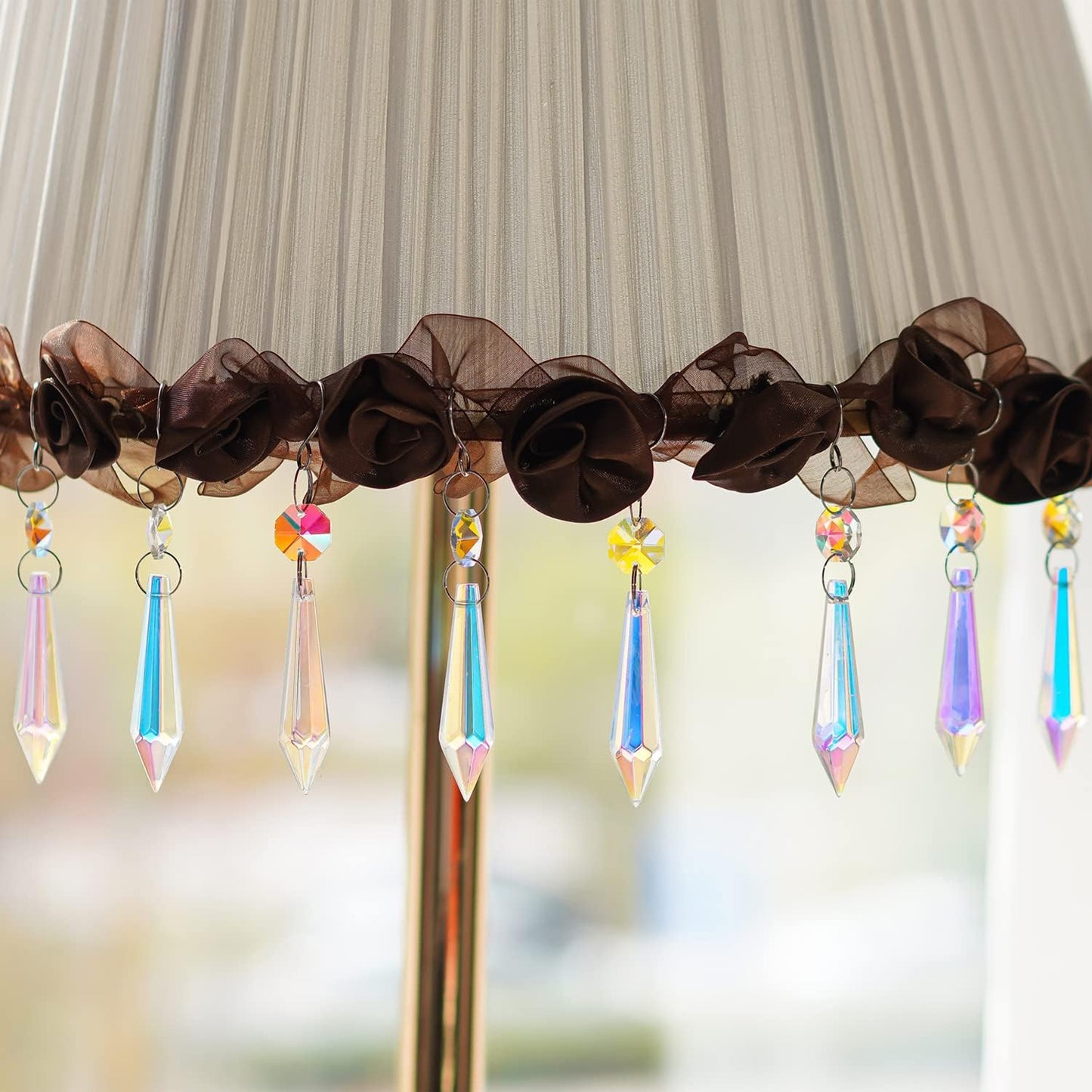 20PCS Chandelier Icicle Crystal Prisms Suncatcher,55mm Chandelier Crystals Replacement, AB Colors Crystals for Chandeliers with Hooks for Windows Wedding Lamp Decoration