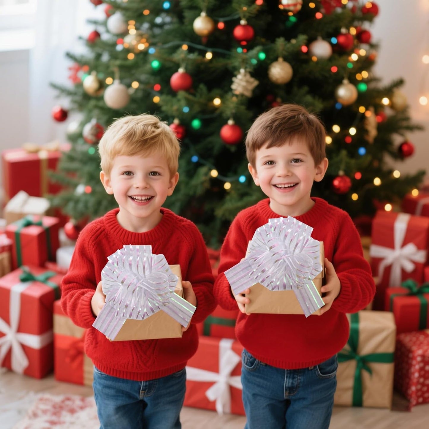 6 Pcs 6 Inch Large Organza Pull Bow Ribbon – Elegant Gift Bows for Wedding Decorations, Christmas Wrapping, Birthday Parties, Car Decor, Gift Baskets, and Valentine's Day Packaging(White)