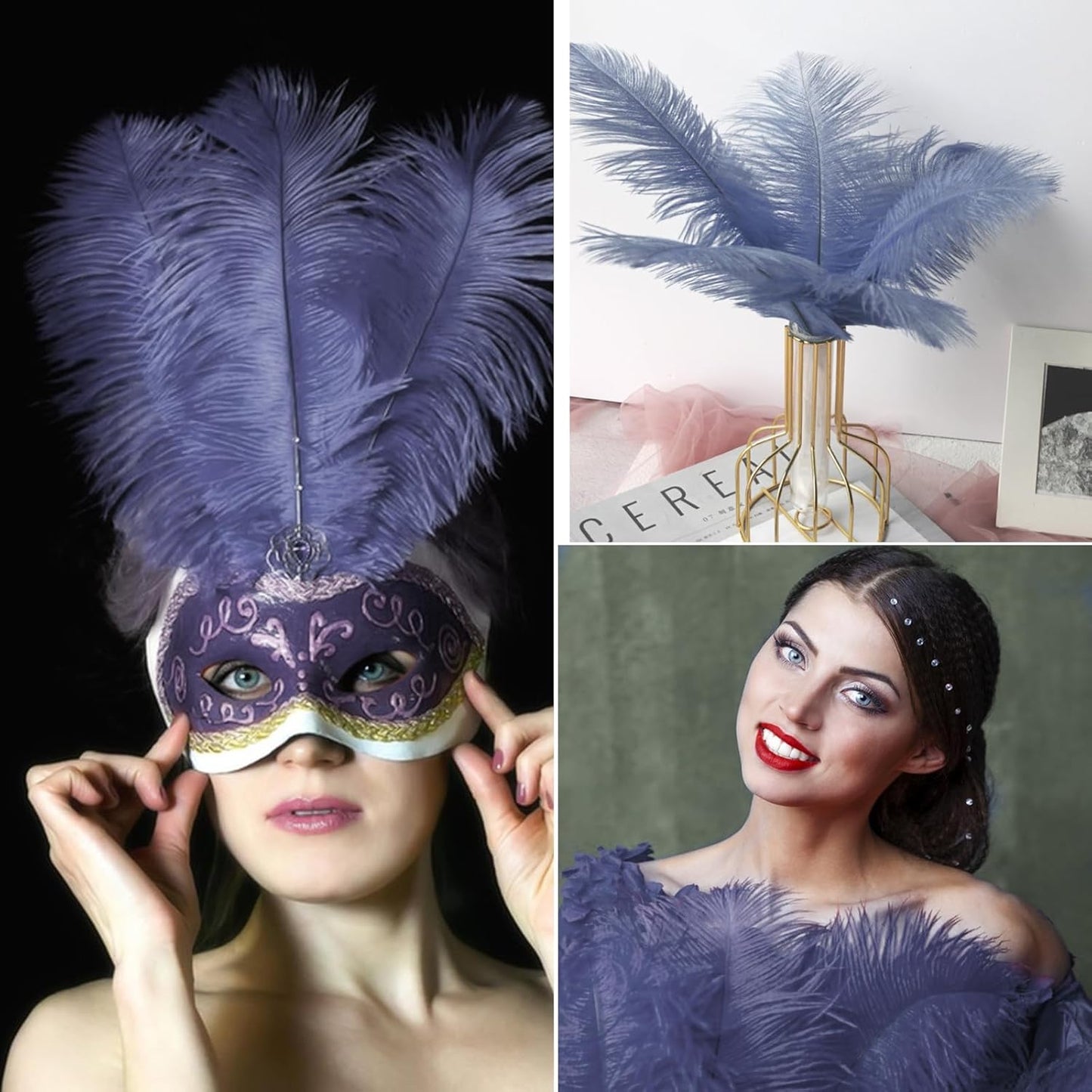 NEWONG 30pcs Blue Purple Ostrich Feathers Natural Bulk 11-14inch(28-35cm) Vase Craft Wedding Home Party Centerpieces Christmas Day Decoration