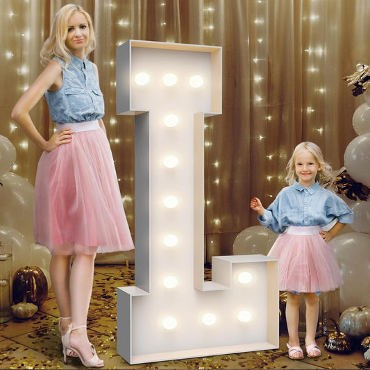 4FT Marquee Light Up Letters L,Party Decoration Large Marquee Light Up Letters with Weighted Water Bag,Pre-cut Foam Board Set Can Be Used for Birthdays,Weddings,Baby Anniversaries