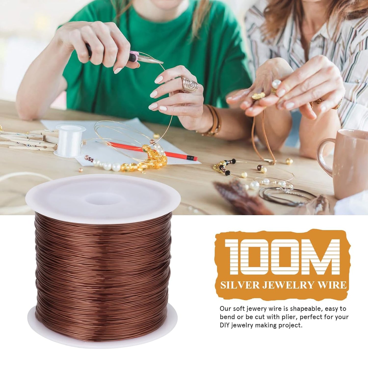 328FT Jewelry Wire 26 Gauge Tarnish-Resistant Copper Beading Wires Roll Bulk for DIY Crafts Jewelry Making, Red Brown