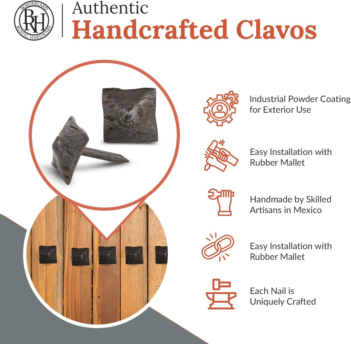 25 Pack 0.75" Square Head Iron Clavos Decorative Nails – Unfinished – Handmade Rustic Square Fasteners for Farmhouse Shutters, Faux Wood, Barn Doors, Shutters, and Gates – Ornamental Wood Accent