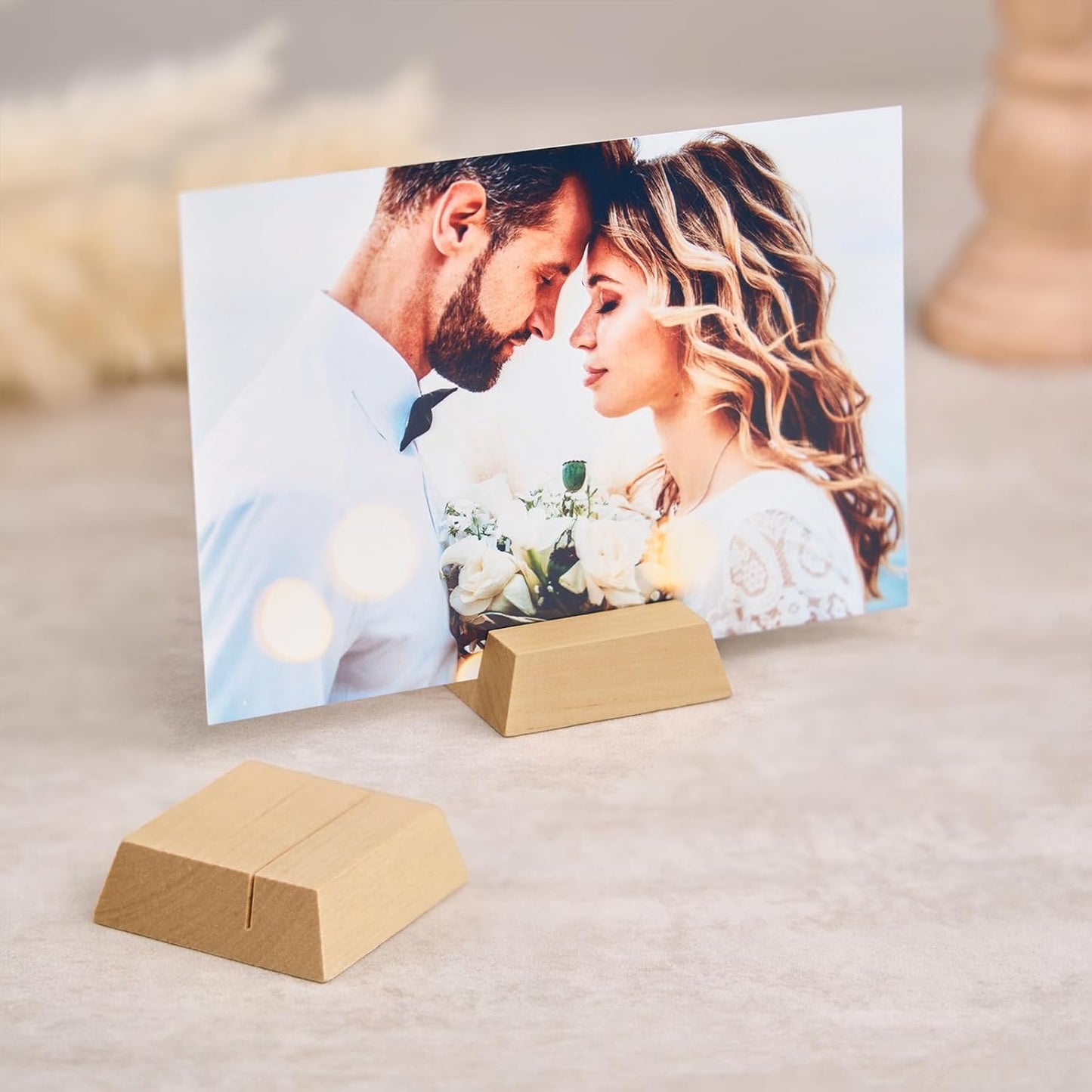 UNIQOOO Elegant Birch Wood Stand |1.2mm Slot, for Wedding Table Number Cardstock, Place Card Holder, Photo Display Stand, Small | for Event Decor, Retail Shop, Cafe Restaurant Menu, Business Card, Name Tag, 12 Pack