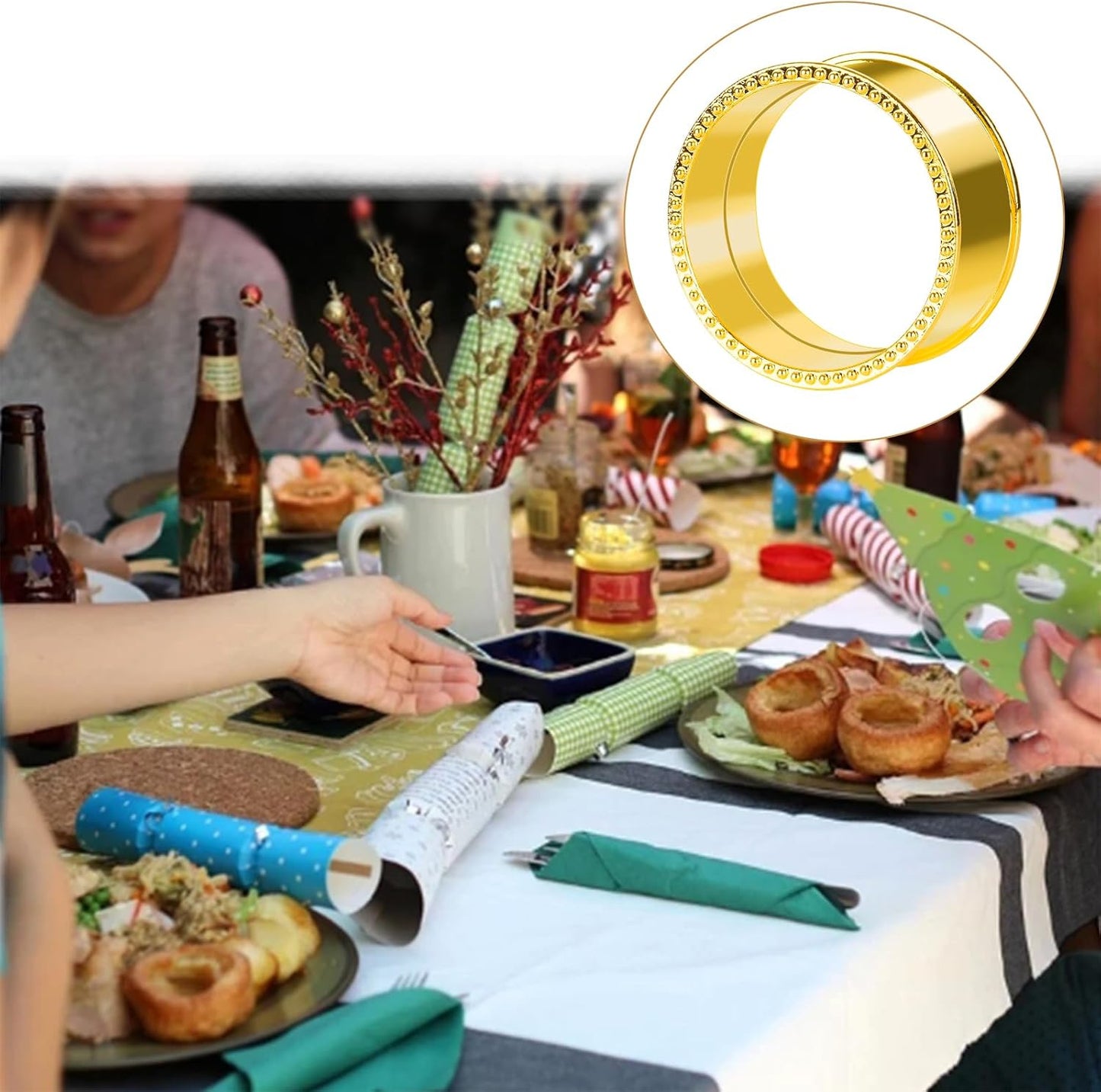 20 Pcs Stainless Steel Bead Side Napkin Rings Delicate Serviette Buckles (Gold)