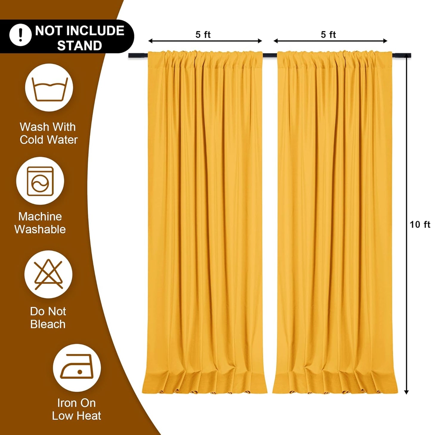 DWCN 10x10 FT Backdrop Curtains for Parties, Photography Backdrop Drapes with Rod Pockets for Wedding Decorations Stage Birthday Family Gatherings, 2 Panels 5ft x 10ft, Orange Yellow