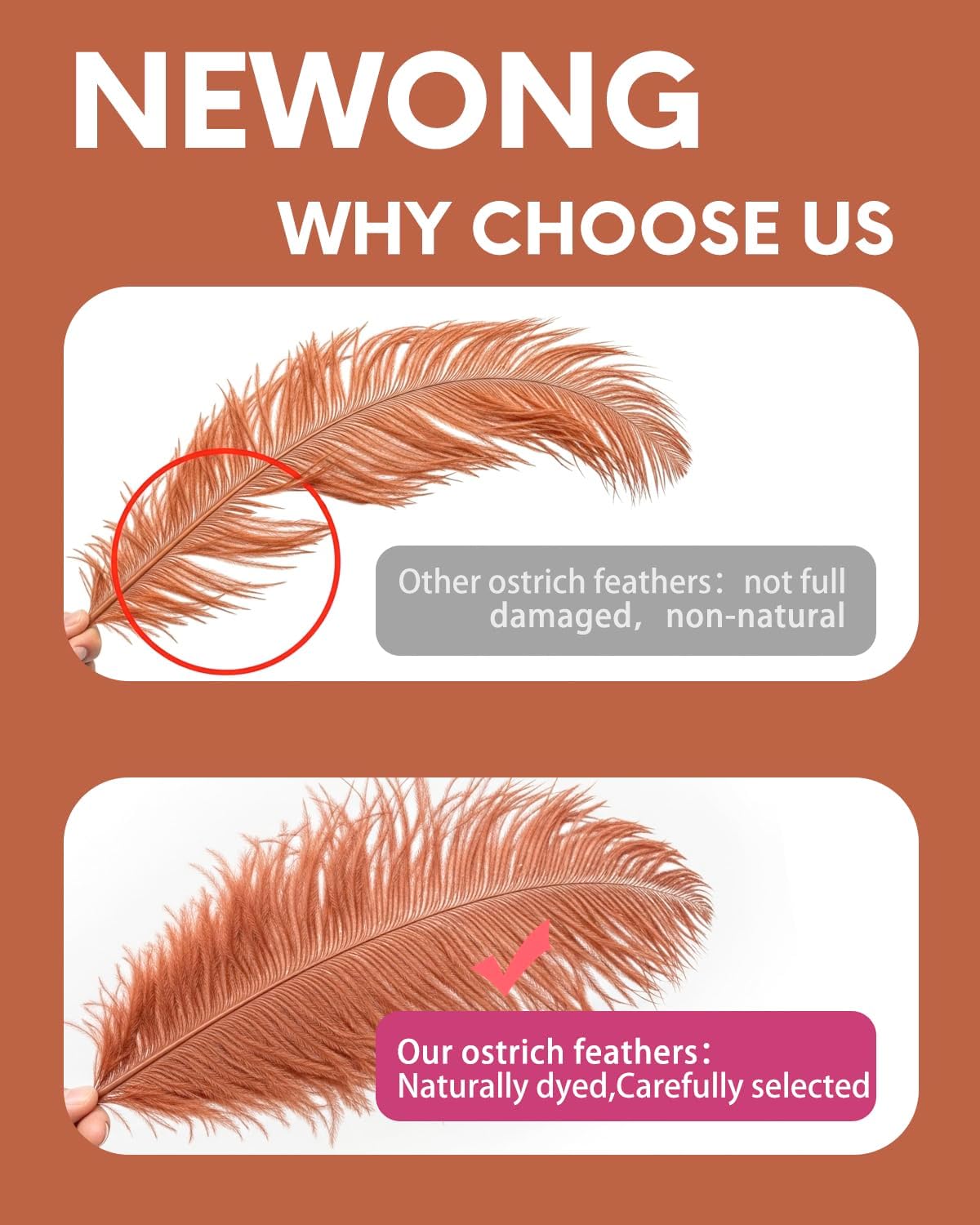 NEWONG 30pcs Brown Ostrich Feathers Natural Bulk 11-14inch(28-35cm) Vase Craft Wedding Home Party Centerpieces Christmas Day Decoration