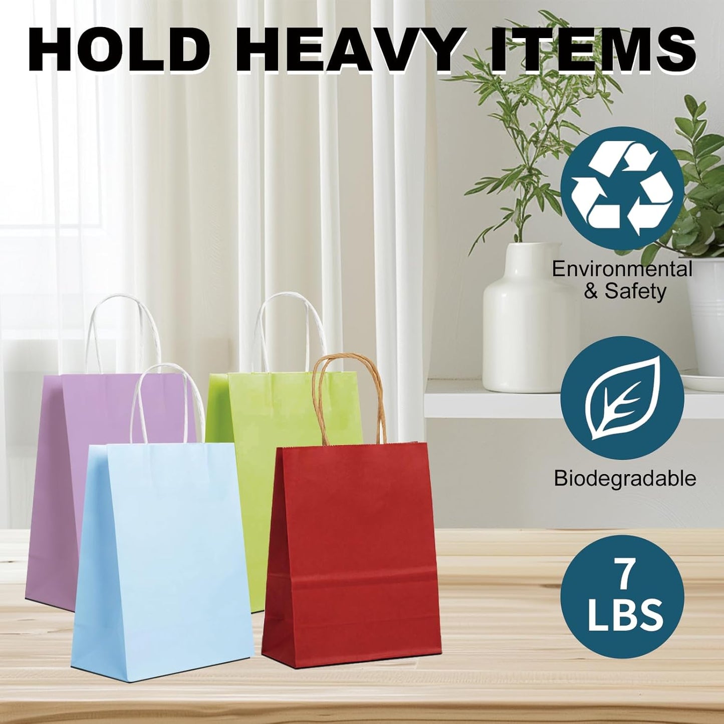 BAG BOX 50 Pack Small 5.9x3.1x8.25 Inch Red Kraft Paper Gift Bags with Handles for Bulk Shopping, Retail, Craft, Party Favors, Wedding, Grocery & Sacks