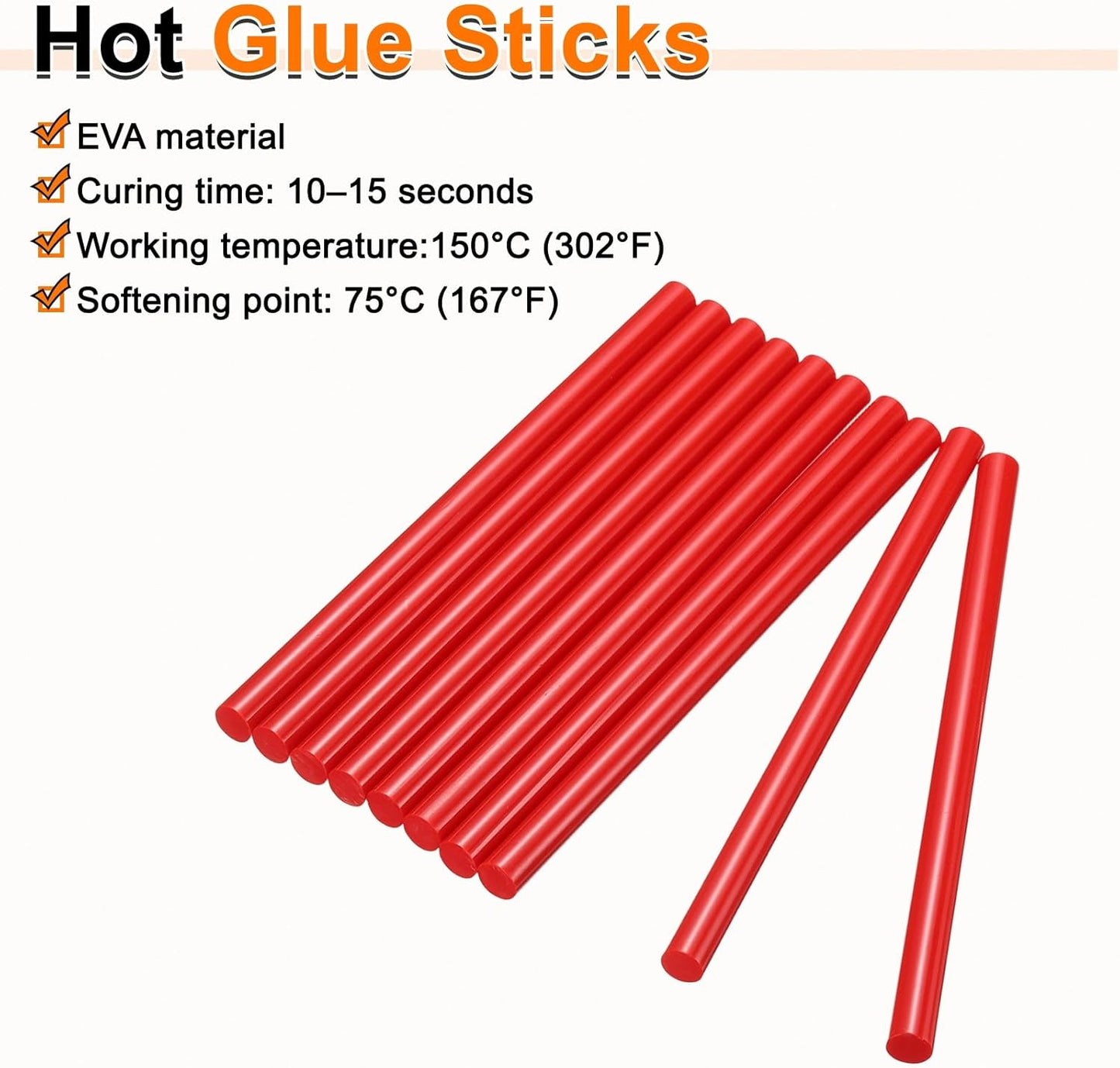 HARFINGTON 10pcs Hot Glue Sticks 0.43" Dia x 5.91" Long EVA Mini Hot Melt Adhesive Glue Stick for Hot Melt Gun Wood Plastic Glass Flowers Fabrics Foam, Red