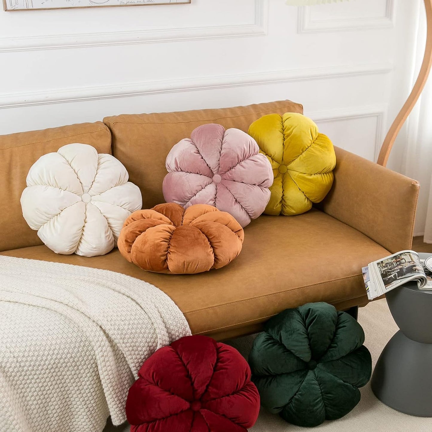 Flower Pillow Cushion Round Decorative Throw Pillow for Couch Bedroom Flower-Shaped Floor Cushion for Girls Kids (Pink, 15.7”)