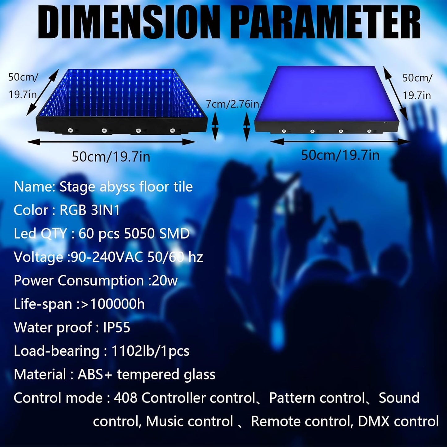 Dance Floor Stage Lights Tempered Glass Infinity Mirror Panel 3D Effect Led Dance Floor for Wedding Party Customizable (3D+RGB-Magnetic, 81PCS(14.8FTX14.8FT))