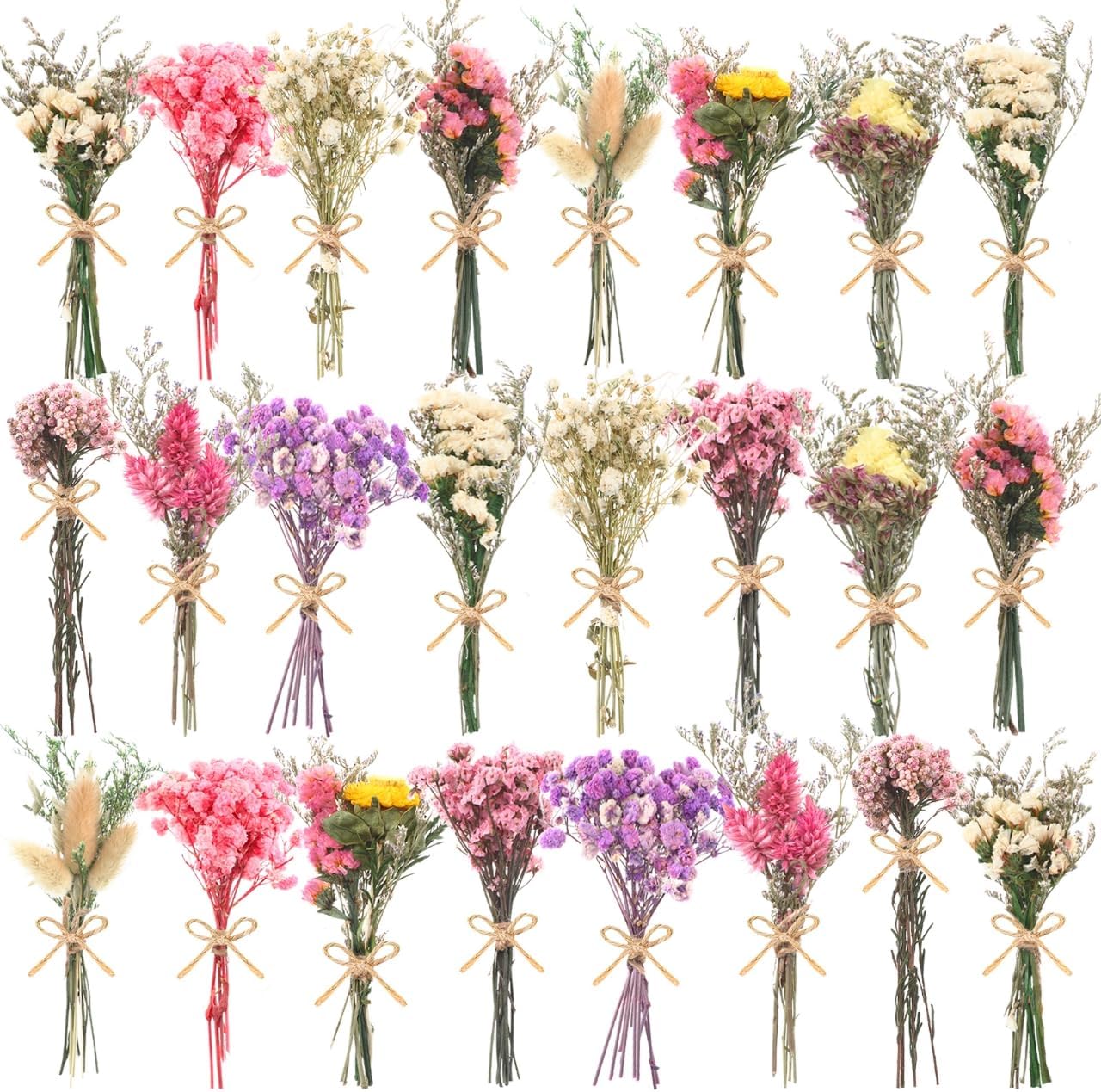12/24 Pack Dried Flowers for Vase Various Mini Bouquet Dried Small Wildflowers Natural Real Flowers Bulk for Crafts DIY Wedding Decor (24, Multicolor)