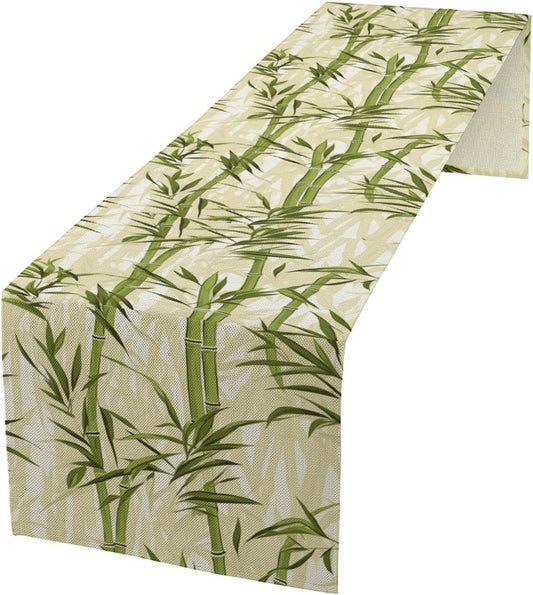 Bamboo Table Runner,Green Plant Leaf Pattern Table Cloth Kitchen Dining Table Home Party Decoration 13x60 Inch