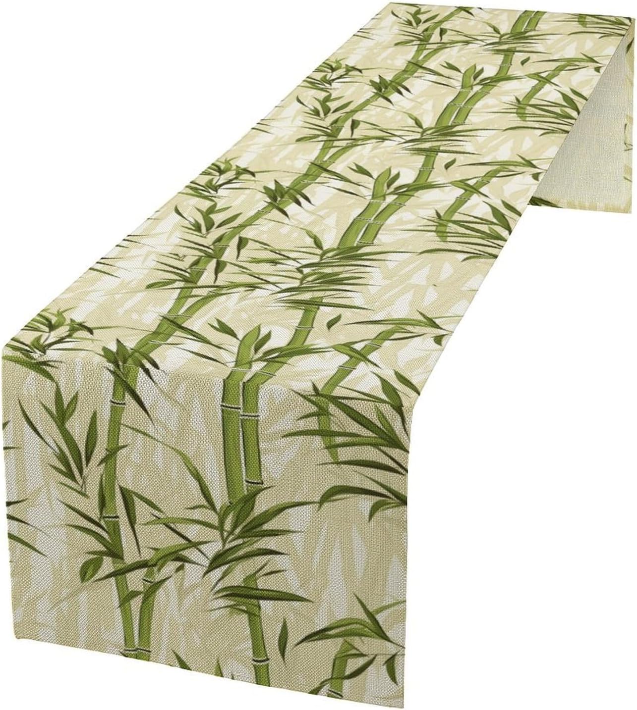 Bamboo Table Runner,Green Plant Leaf Pattern Table Cloth Kitchen Dining Table Home Party Decoration 13x108 Inch