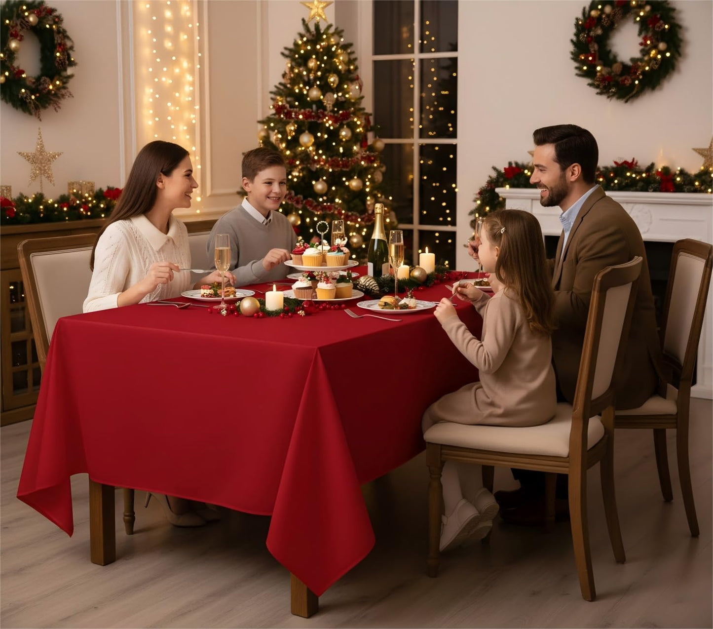 Fitable Red Rectangle Tablecloths for 6 Foot Tables, 6 Pack - 70 x 108 Inches - Stain Resistant and Washable Table Clothes, Polyester Fabric Table Covers for Wedding, Party, Banquet, Buffect