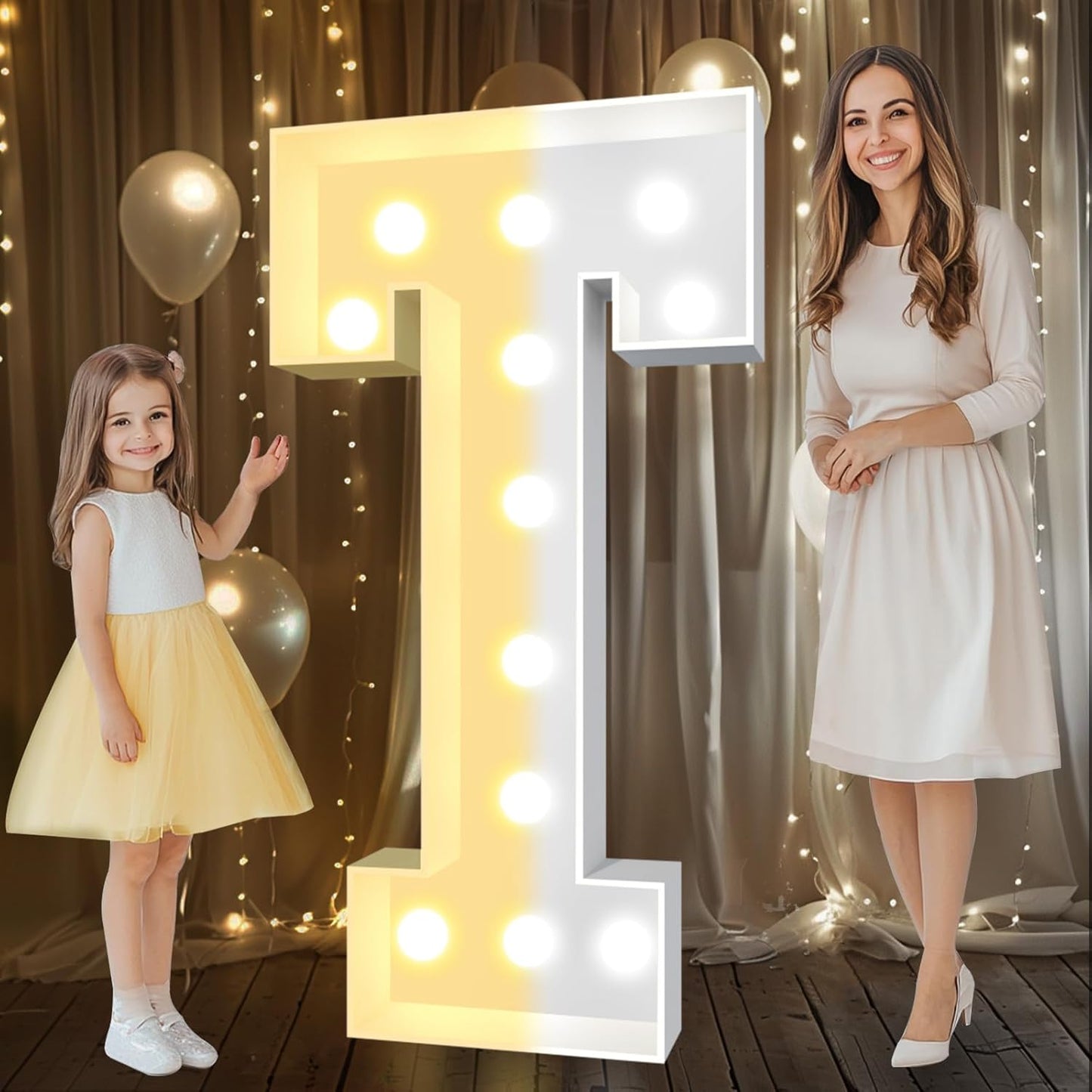 Pooqla 4 FT Marquee Light Up Letters, Cool White and Warm White Marquee Letter 4 Feet Tall, Giant LED Sign Big Mosaic Letter T for Balloons Birthday Party Anniversary Wedding Decorations