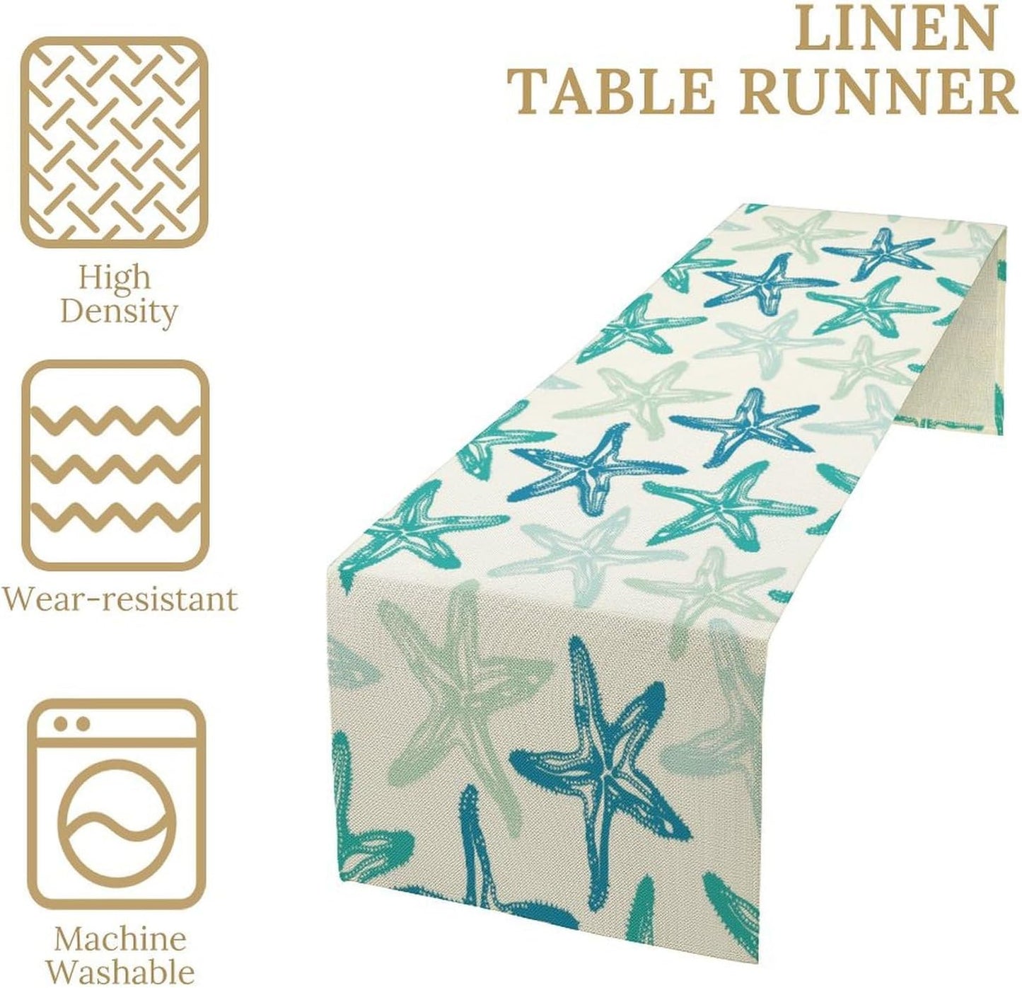 Starfish Plaid Table Flag Green Plaid and Marine Life Starfish Kitchen Table Flag Suitable for Birthday Party Restaurant Decoration Outdoor Picnic 13 * 108 Inch