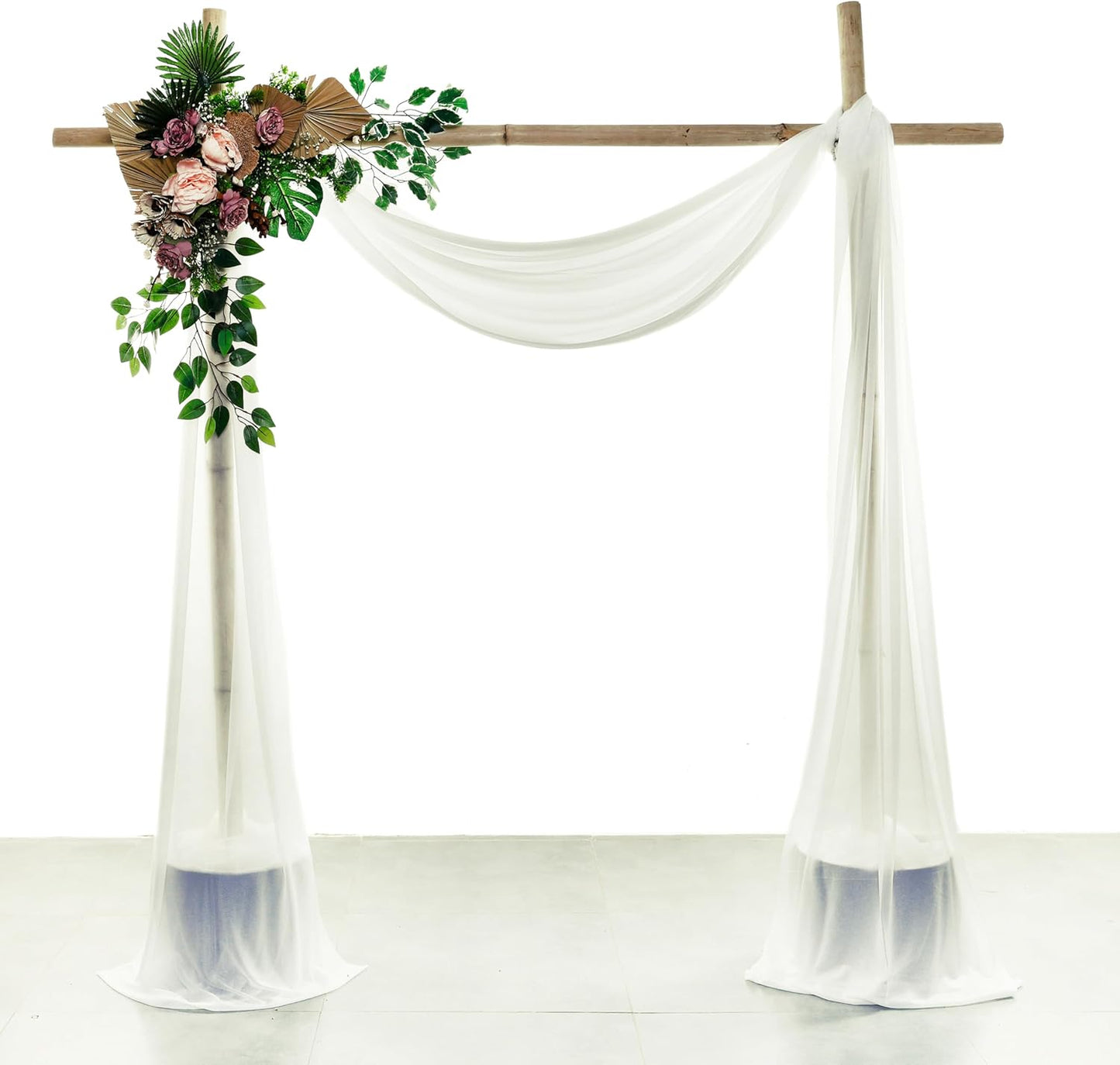 VDS Pack of 1 Panel (30 Inch X 30 Feet) Wedding Arch Draping Fabric Sheer Chiffon Fabric Drapery for Wedding Ceremony Reception Swag Backdrop Canopy Chuppah ARBO Altars Decoration (Ivory)