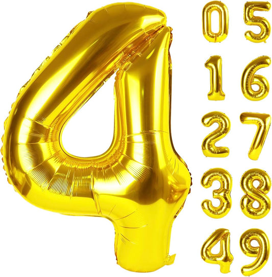 40 Inch Gold Large Number 4 Birthday Balloon, Giant Number Four 14 24 34 40 44 2024 Balloons, Foil Mylar Big Balloons for Anniversary Graduation Supplies Decorations