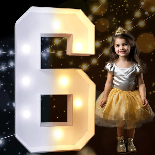 Pooqla 3FT Light Up Marquee Numbers, Cool White and Warm White LED Large Lighted Sign for Party Decoration, Giant Mosaic Numbers for 6th 16th 60th Birthday Decoration, Number 6