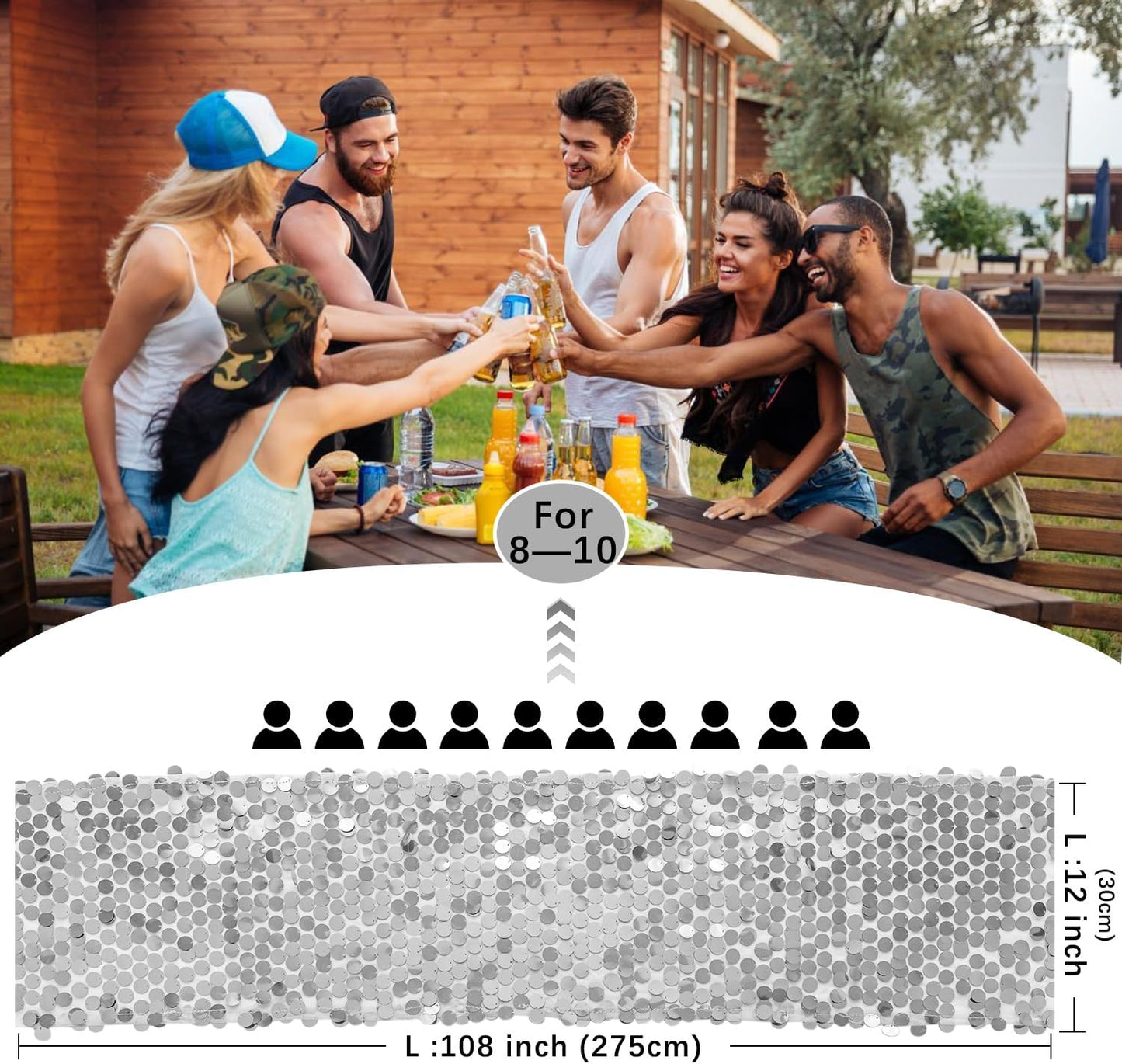 VHH Sequin Table Runner 12 x 108 inches Silver Table Runner, Glitter Runner for Party Wedding Birthday, Party Spring Easter Rustic, Birthday Supplies Decorations (1 Pack).