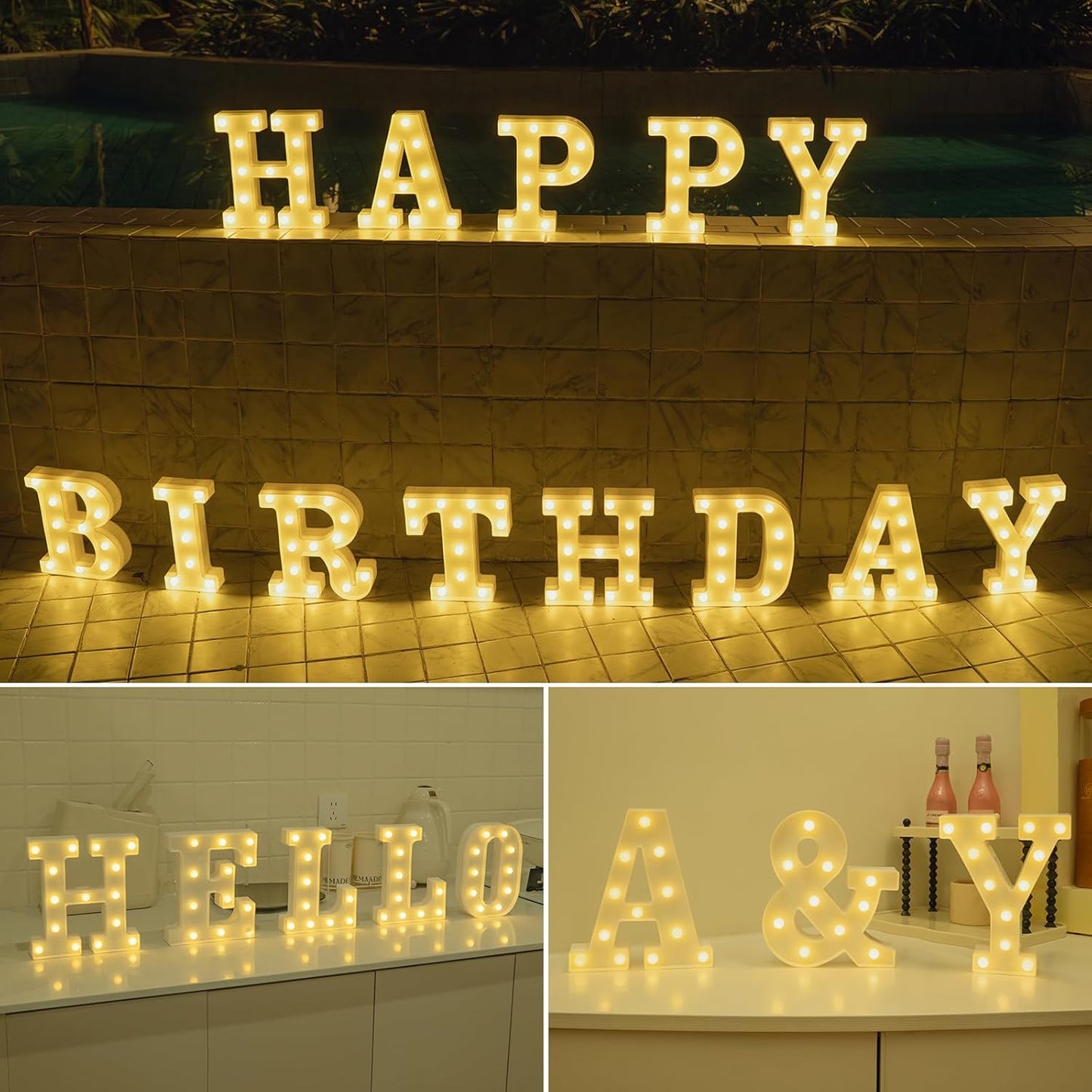 Foaky LED Letter Lights Sign Marquee Light Up Letters Sign for Night Light Wedding/Birthday Party Battery Powered Christmas Lamp Home Bar Decoration(Y)