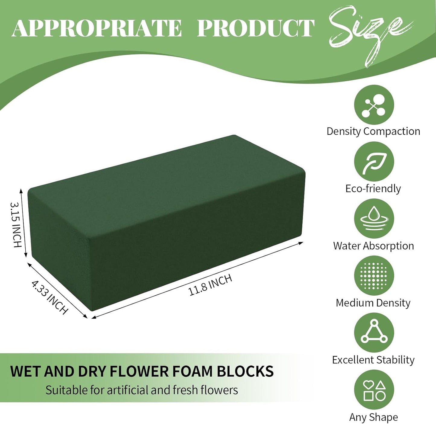 Aktor 6 Pcs Floral Foam Blocks for Fresh & Artificial Flower Arrangement, 8.8” x 4.1” x 2.7” Green Wet Foam for Wedding, Birthdays, Home, Office, and Garden Decorations