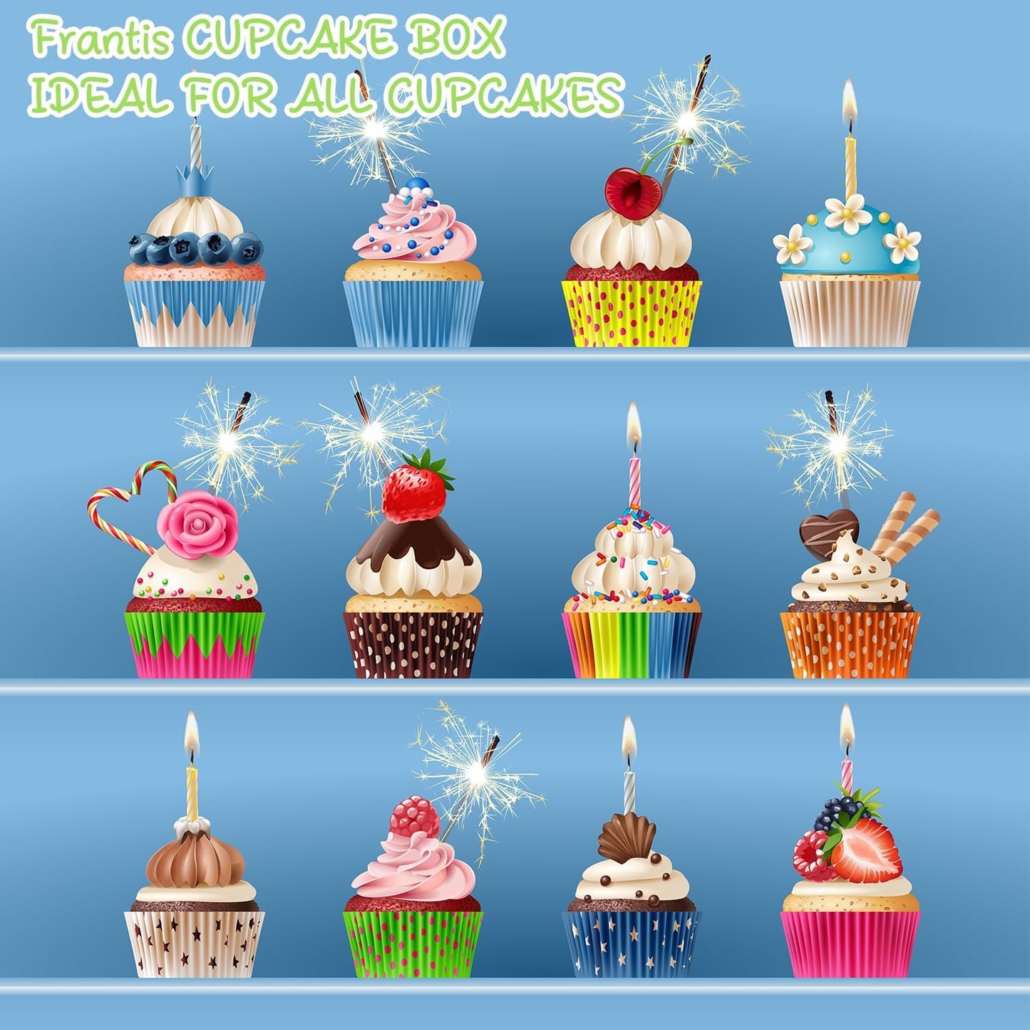 Individual Cupcake Boxes 4x4x5 Inches Disposable Pastry Tray Boxes, With Window Insert and Handle, Perfect for Parties, Birthdays, Bakery Wrapping and Events Containers (Blue-50Pack)