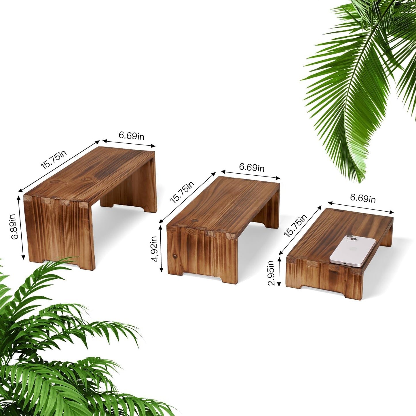 Set of 3 Wooden Rustic Cupcake Stand for 24 Cupcakes, Stepped Wood Display Stand for Weddings, Tiered Party Buffet Table Display Nesting Riser for Food , Dessert, Cookie, Craft Show, Burnt