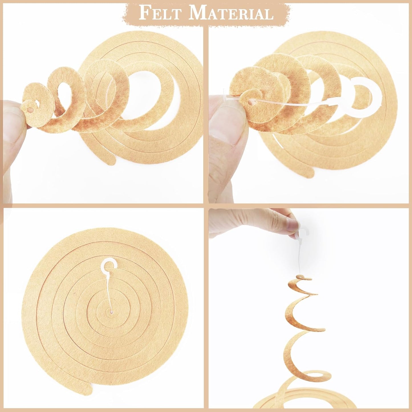 36Pcs Sage Green Hanging Swirl Decoration Olive Green Tan Brown Cream Neutral Felt Swirl Streamer Spiral Ceiling Garland for Greenery Safari Jungle Woodland Birthday Baby Shower Wedding Party Supplies