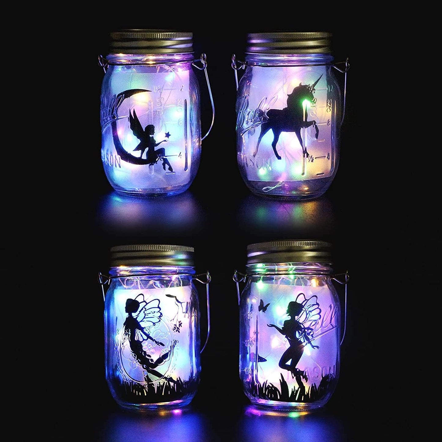 8 Pack Solar Outdoor Fairy Star Firefly Jar Lids Lights,Solar Fairy String Lids Lights（No Jars）,Waterproof Lantern Mason String Solar Lights with Hangers for Regular Mouth Jars