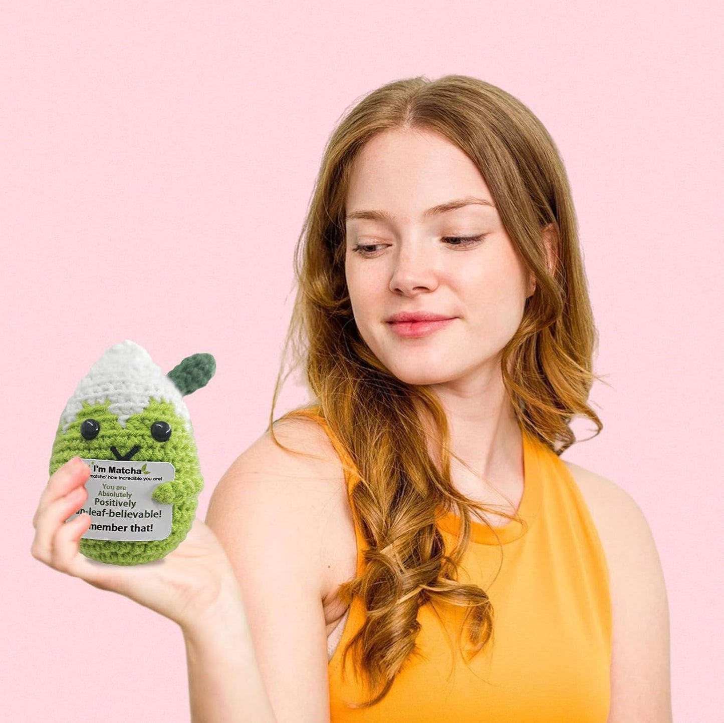 Mini Matcha Crochet Gift,Cute Handmade Positive Crochet,Birthday Gifts for Women Men Presents,Handmade Emotional Positive Crochets Matcha Decor,Office & Home Decor