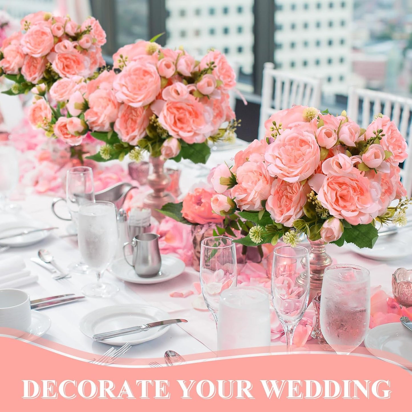 8 Bundles Artificial Peonies Flowers Boho Faux Flowers Arrangements Artificial Centerpiece Spring Bouquet Floral Wedding Decoration for Vase(Light Pink)