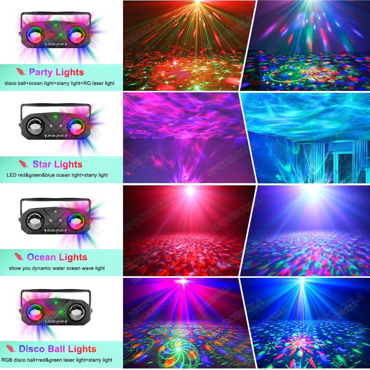 Disco Ball Light,Party Disco Dj Strobe Ocean Star Projector Dance Light Sound Activated with Remote Control Stage Rave for Parties Club Bar Birthday Wedding KTV Christmas Halloween Dancing Décor