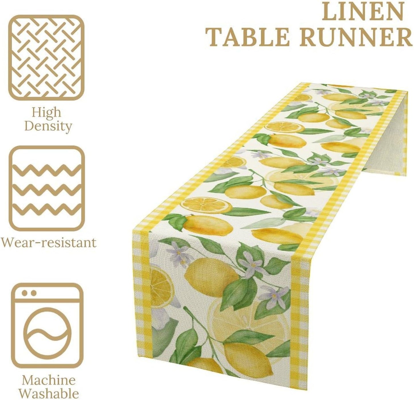 Lemon Table Runner,Yellow White Buffalo Plaid Summer Table Runner for Kitchen Dining Table Home Party Decoration 13x90 Inch